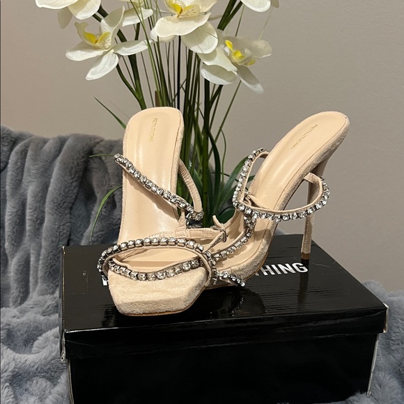 PrettyLittleThing Shoes - PrettyLittleThing Nude Sparkling Rhinestone Heels NWT